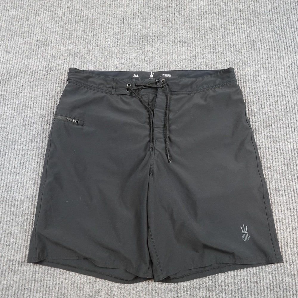 Driftline Board Shorts Mens 34 Black Solid Neoprene Lined Swim Trunks Zip Pocket
